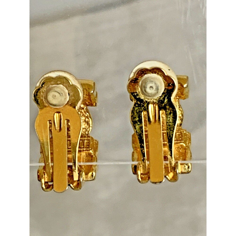 Vintage Carlisle Gold Tone Rhinestone Clip-On Earrings Retro Designer - Picture 5 of 7